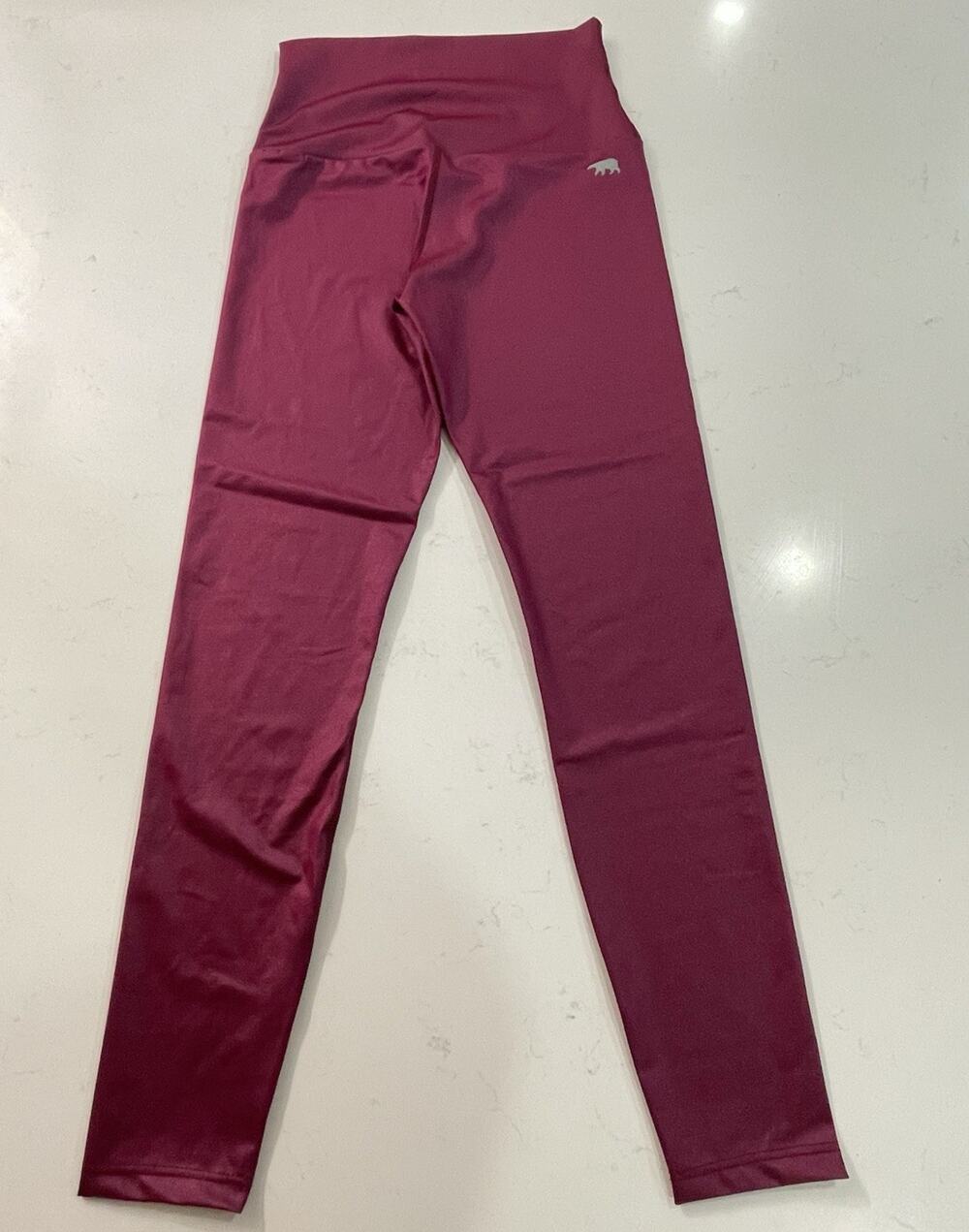 Running Bare High-Rise Ankle Leggings Burgundy Stretch Logo Women’s 12